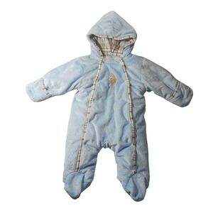 USPA Polo Baby Bunting 3–6M Hooded Blue‎ Fleece Plaid Lined Embroidered Logo